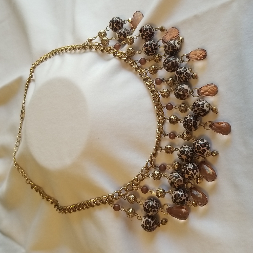 Leopard and gold necklace and earring set